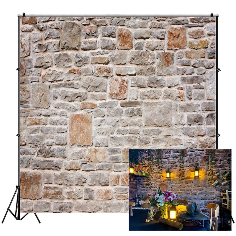 AOFOTO 8x8ft Backdrops Photography Background Old Stone Wall Hardwood Floors Toddler Newborn Boy Lovers Kid Adult Girl Portrait Seamless Scene Photo Shoot Studio Props Video - Image 1